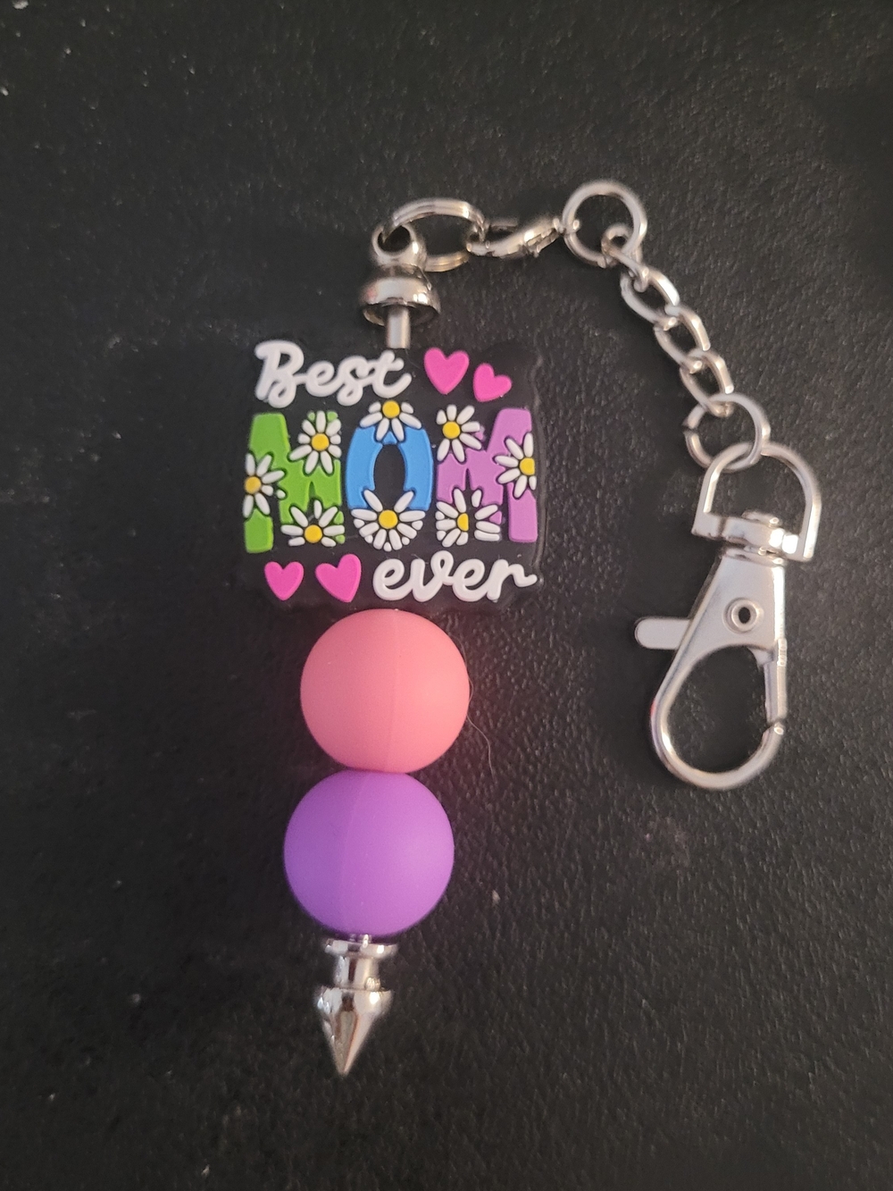 Handmade Best Mom Ever Floral Keychain